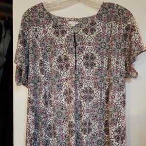 J. Jill size L (14-16) Top Short Sleeves, Cotton/Modal, White w/black teal pink